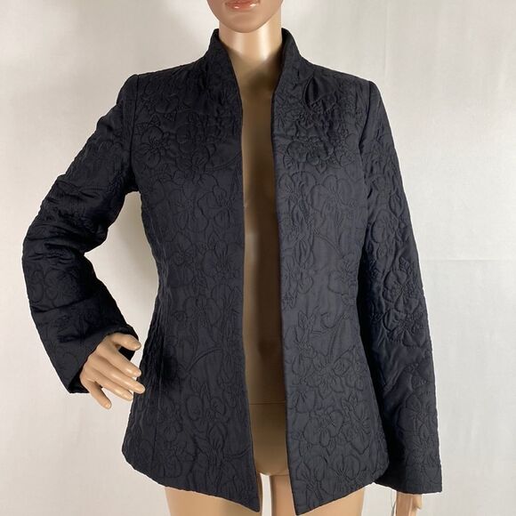 Dana Buchman black silk quilted open front jacket blazer size 2 - Picture 1 of 10